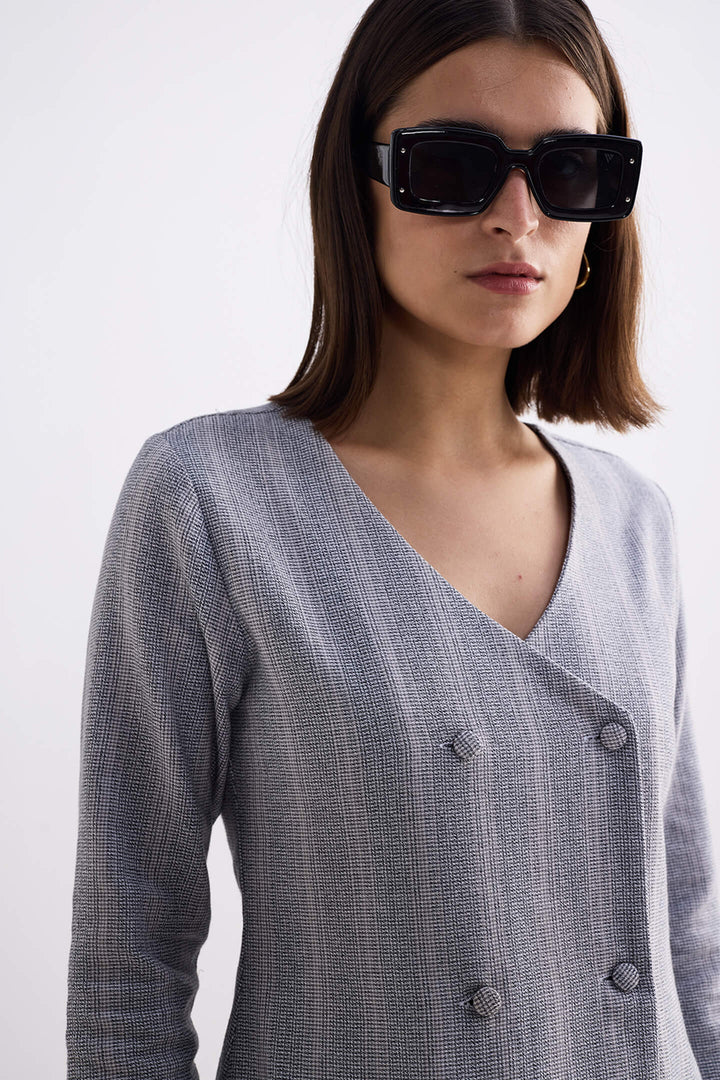 Fitted Cotton Tweed Jacket | Grey