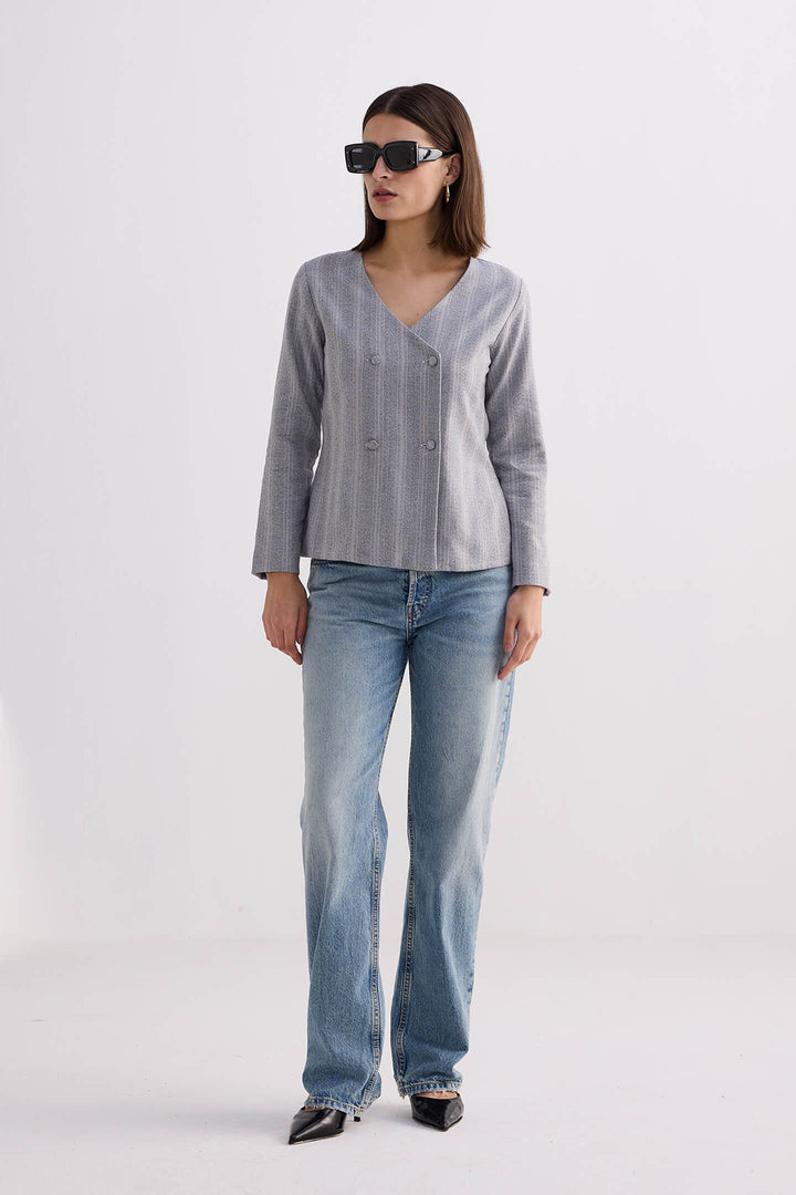 Fitted Cotton Tweed Jacket | Grey