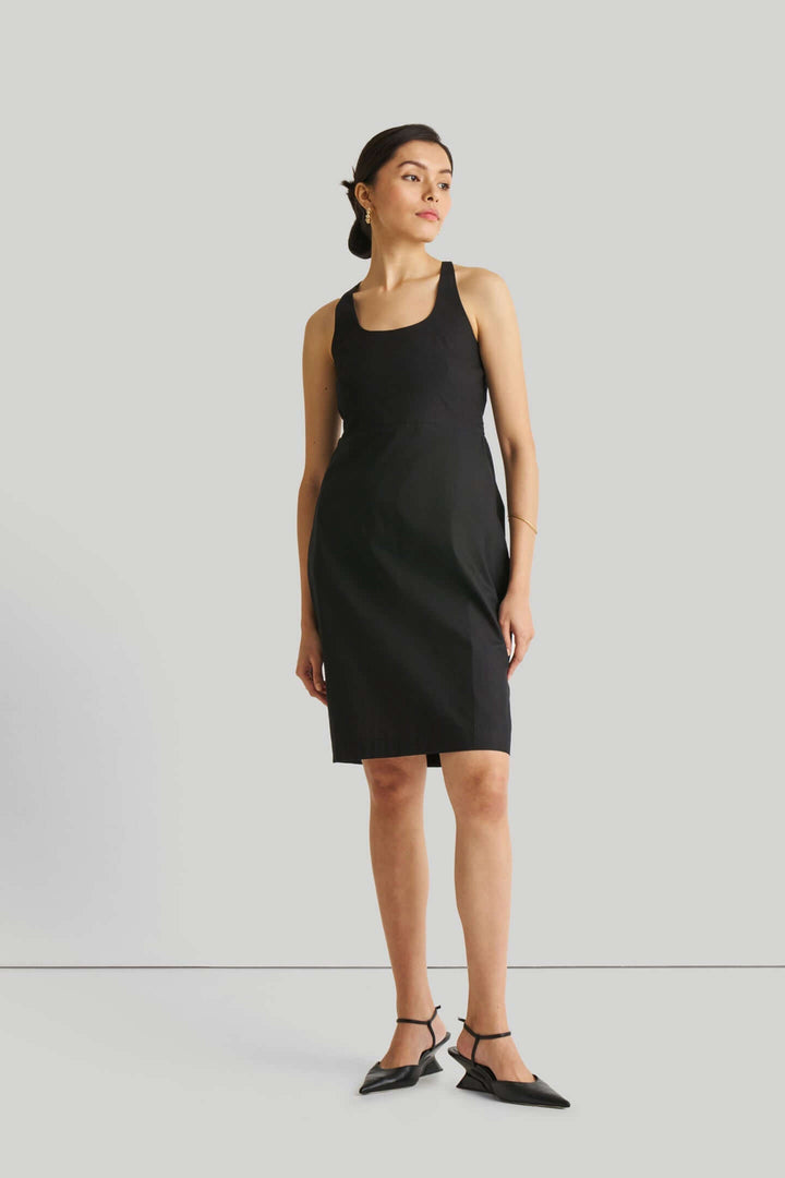 Fitted Knee Length Dress - Black