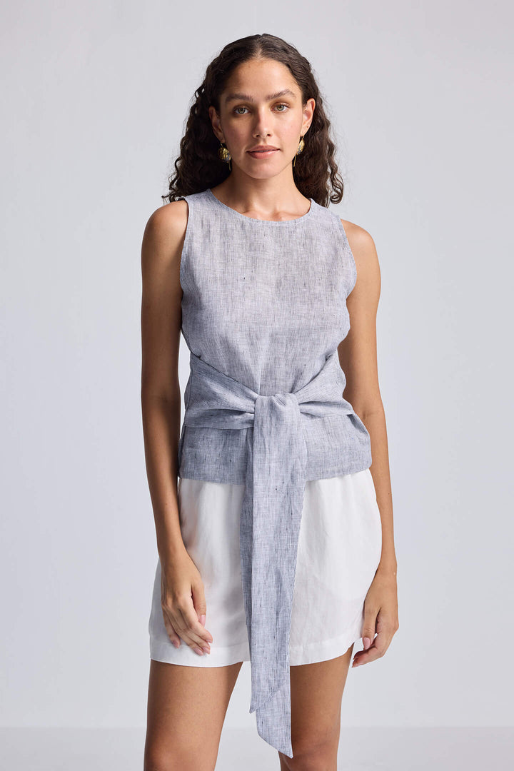 Front-Tie Top | Linen Stripes
