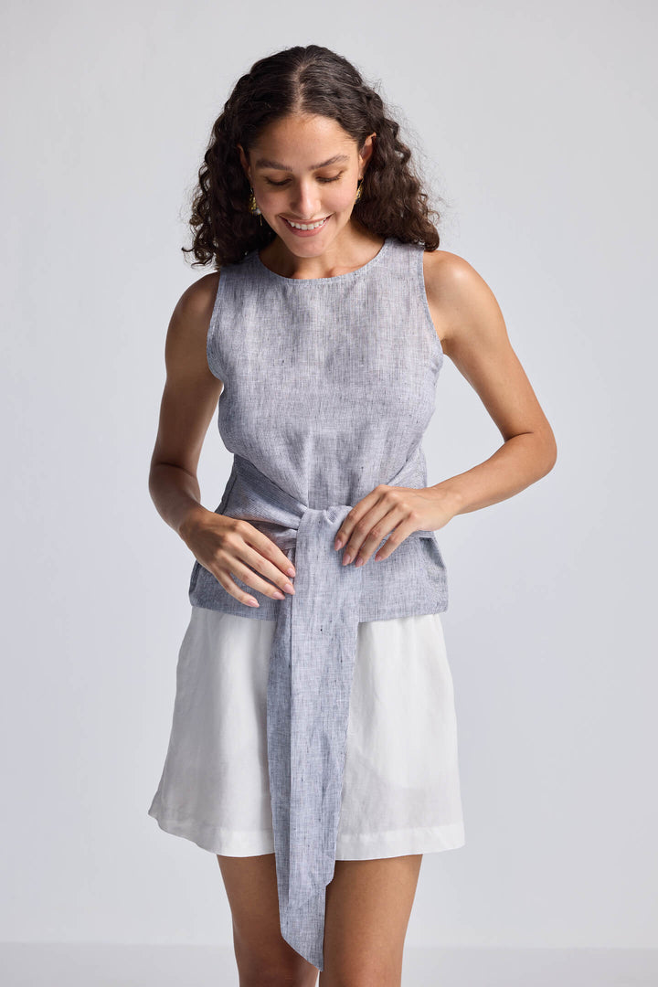 Front-Tie Top | Linen Stripes