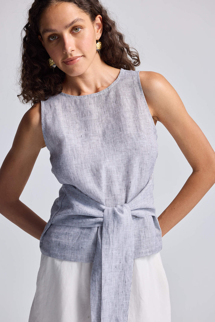 Front-Tie Top | Linen Stripes
