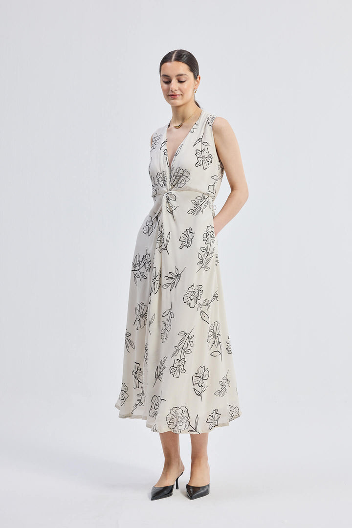 Front Twist Maxi Dress | Black Florals