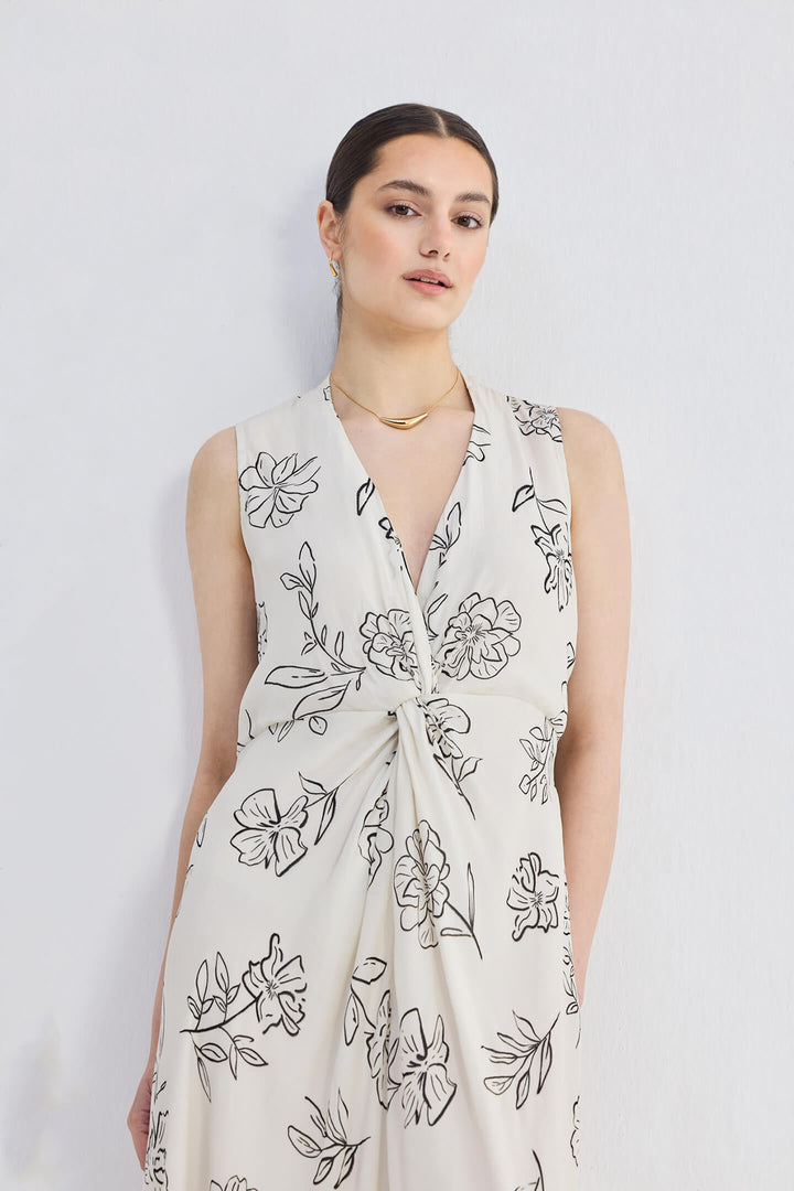 Front Twist Maxi Dress | Black Florals