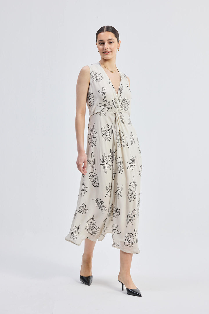 Front Twist Maxi Dress | Black Florals