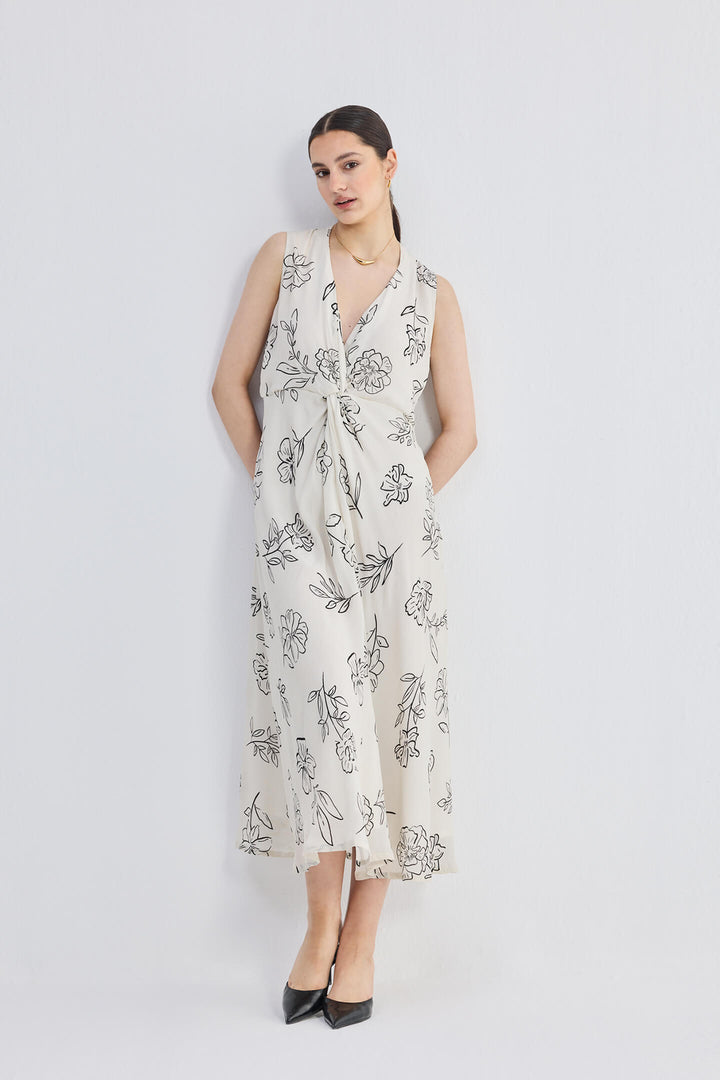 Front Twist Maxi Dress | Black Florals