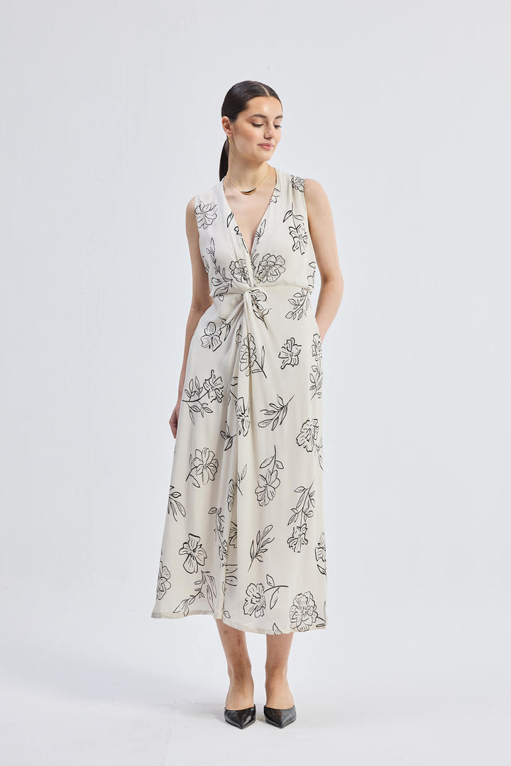 Front Twist Maxi Dress | Black Florals