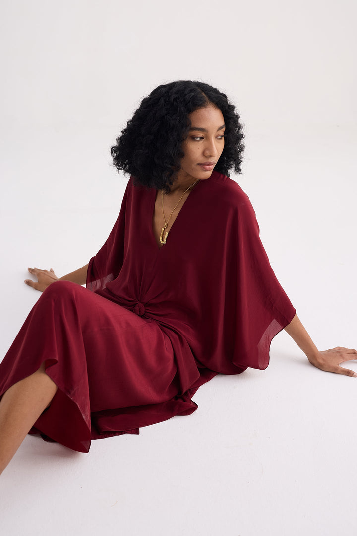 Front Twist Kaftan Dress | Burgundy