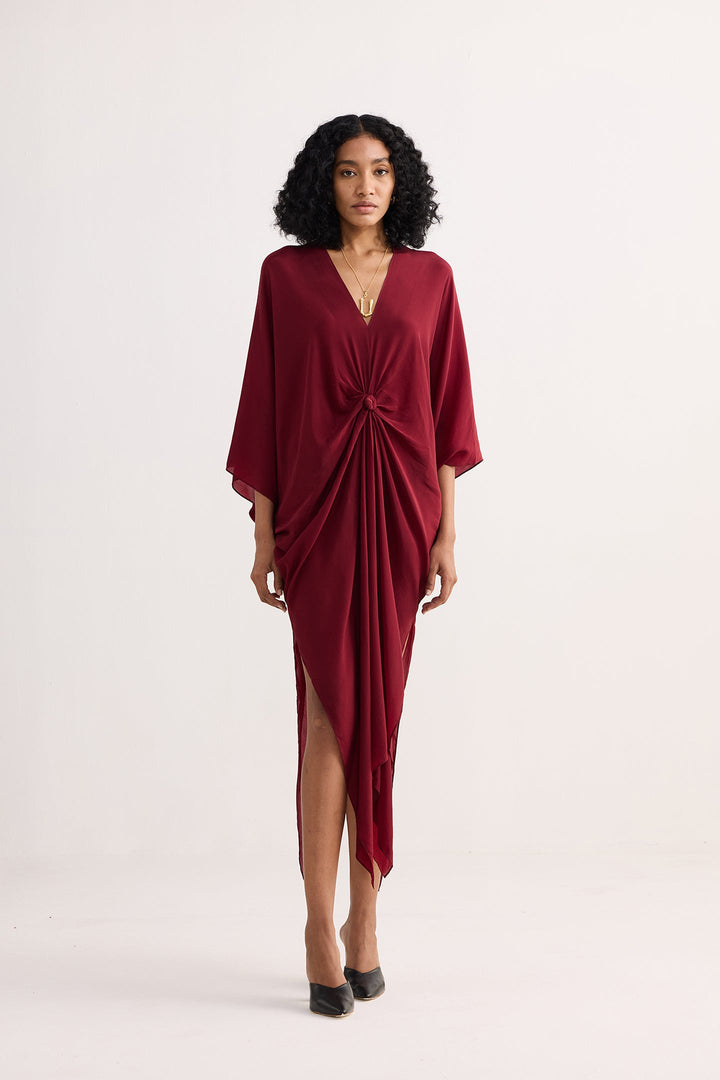 Front Twist Kaftan Dress | Burgundy