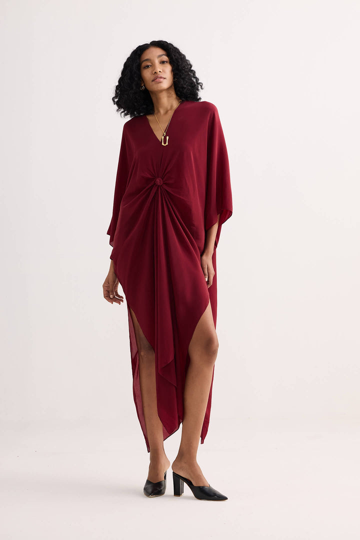 Front Twist Kaftan Dress | Burgundy
