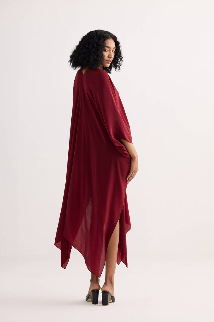 Front Twist Kaftan Dress | Burgundy