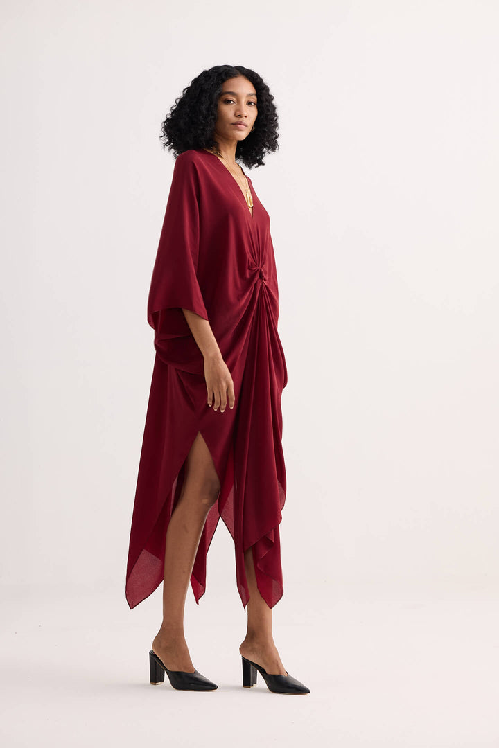 Front Twist Kaftan Dress | Burgundy