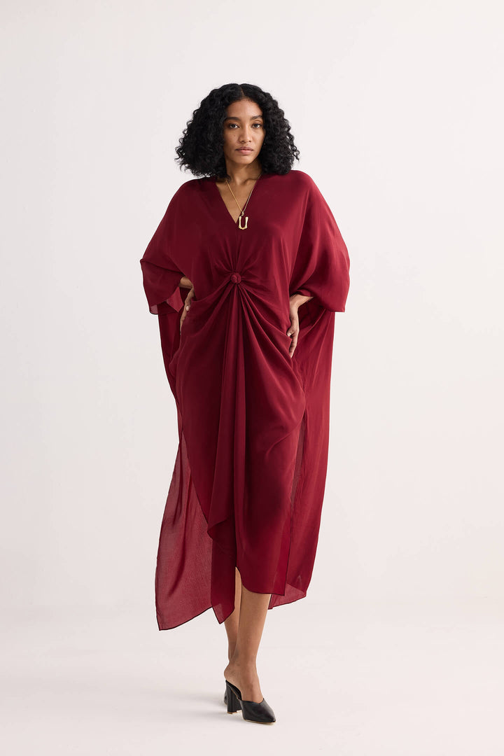 Front Twist Kaftan Dress | Burgundy