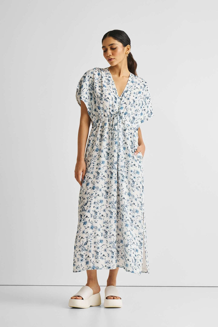Gathered Maxi Dress - Blue Florals