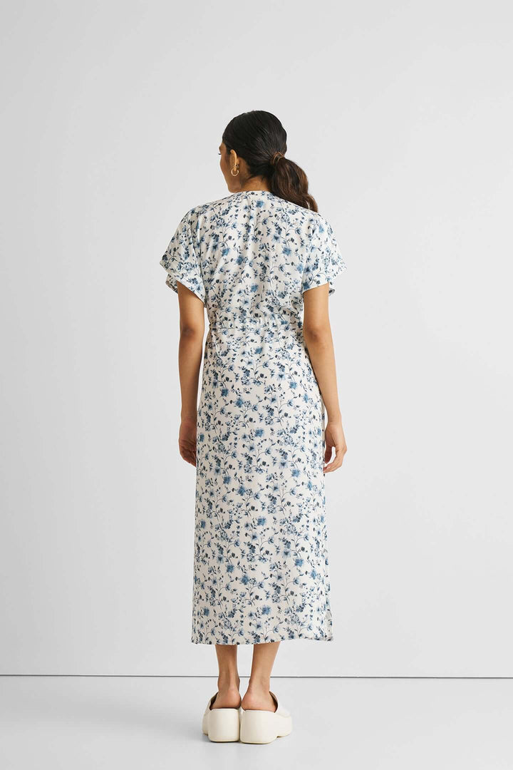 Gathered Maxi Dress - Blue Florals