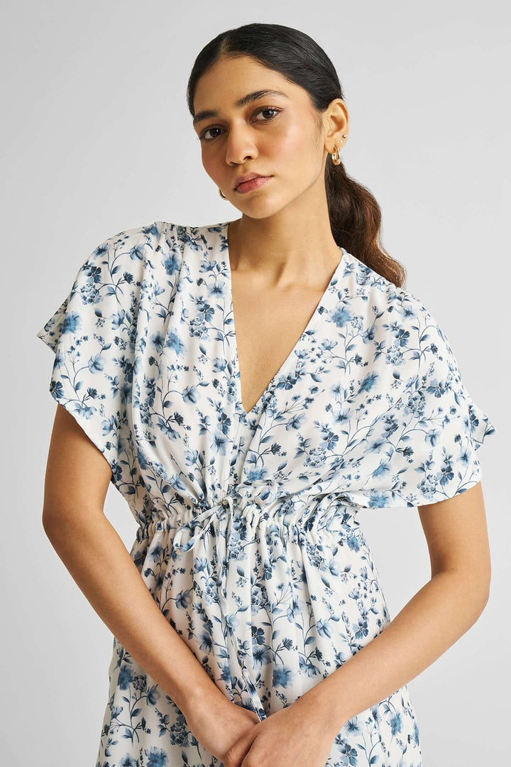 Gathered Maxi Dress - Blue Florals