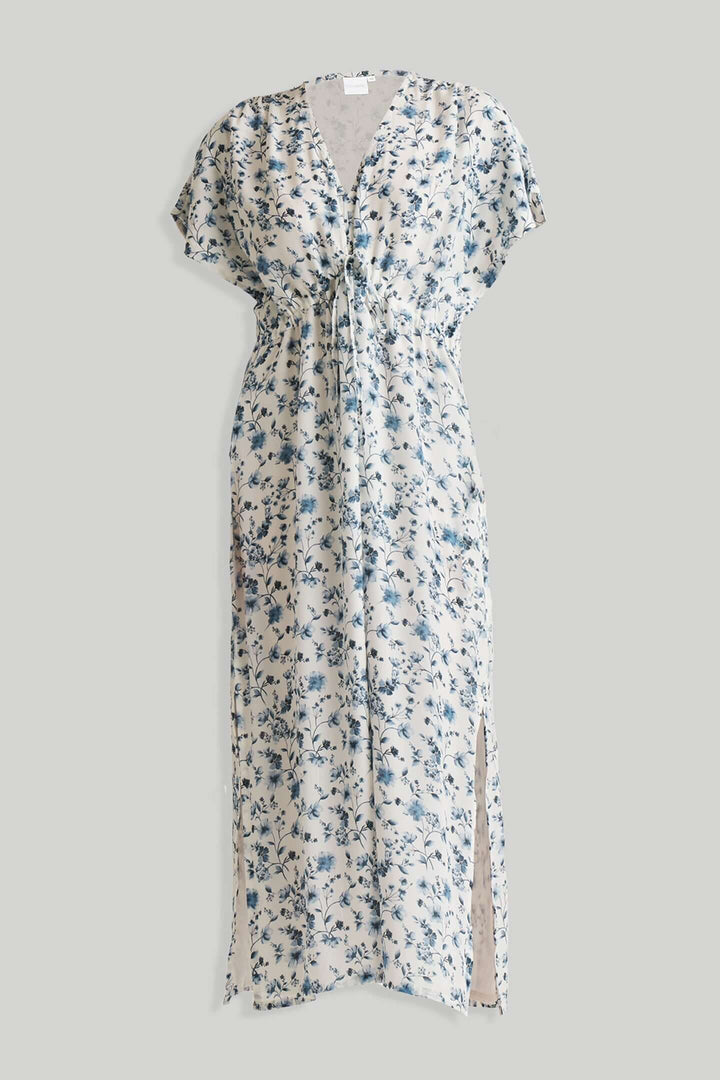Gathered Maxi Dress - Blue Florals