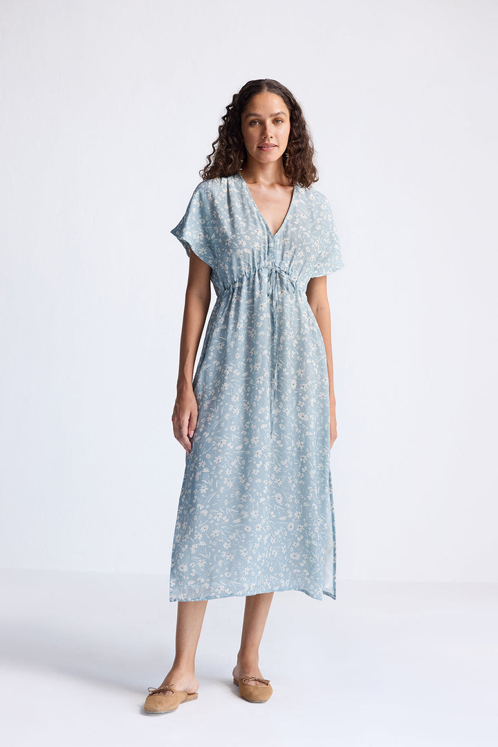 Gathered Maxi Dress | Light Blue Florals