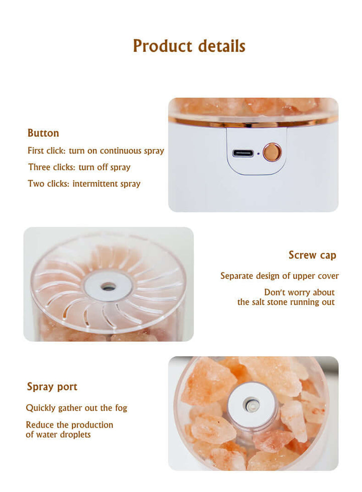 LED Light Crystal Salt Stone Humidifier Essential Oil Diffuser