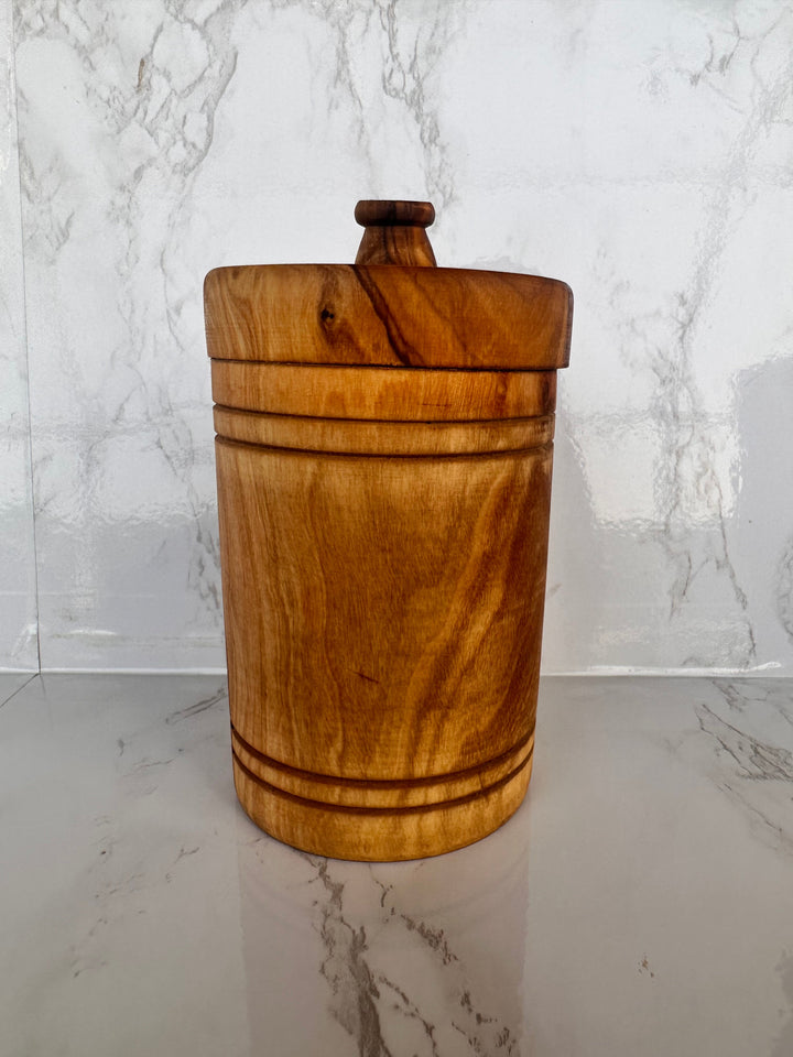 Olive Wood Spice Jar Salt Keeper w/Lid