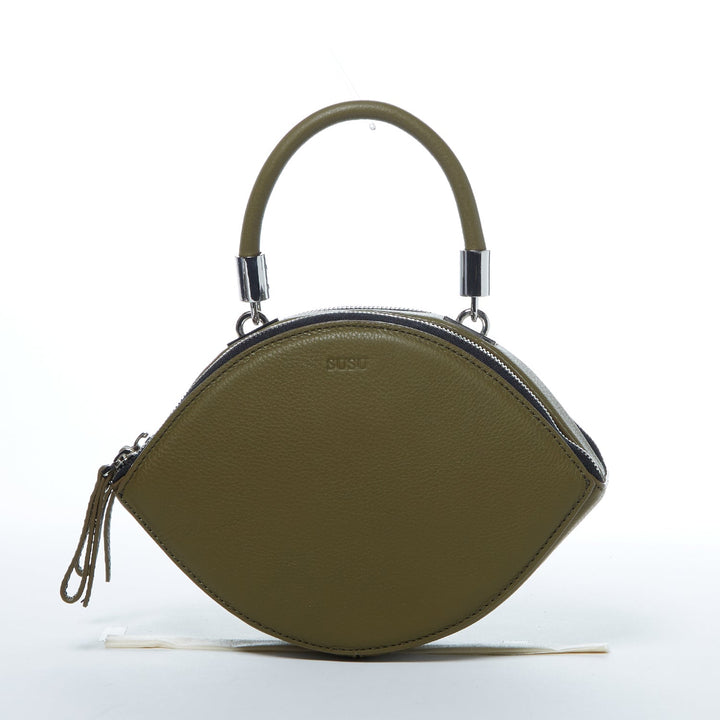Kiss Circle Shape Leather Crossbody Bag - Olive Green
