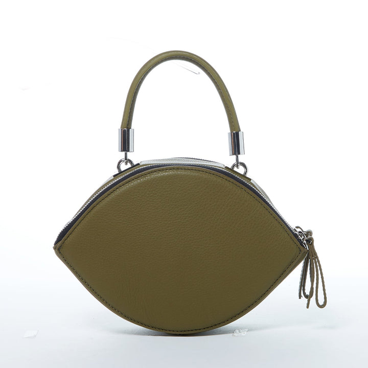 Kiss Circle Shape Leather Crossbody Bag - Olive Green