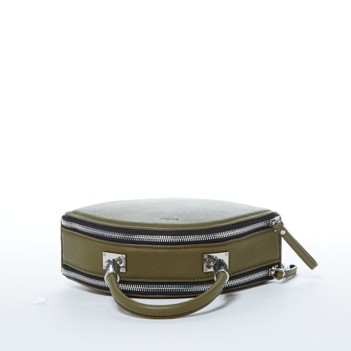 Kiss Circle Shape Leather Crossbody Bag - Olive Green