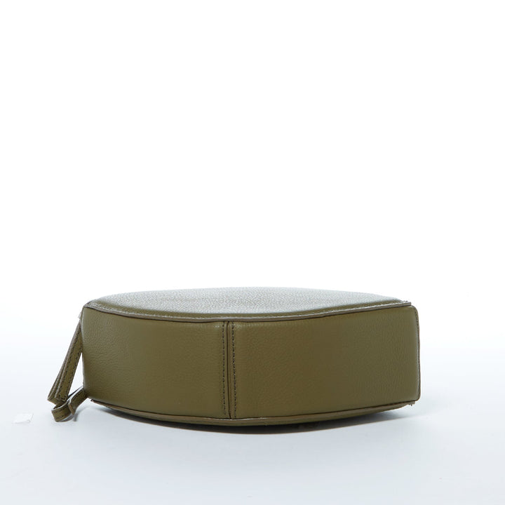 Kiss Circle Shape Leather Crossbody Bag - Olive Green