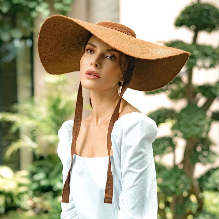 Lola Wide Brim Jute Straw Hat - Havana Brown
