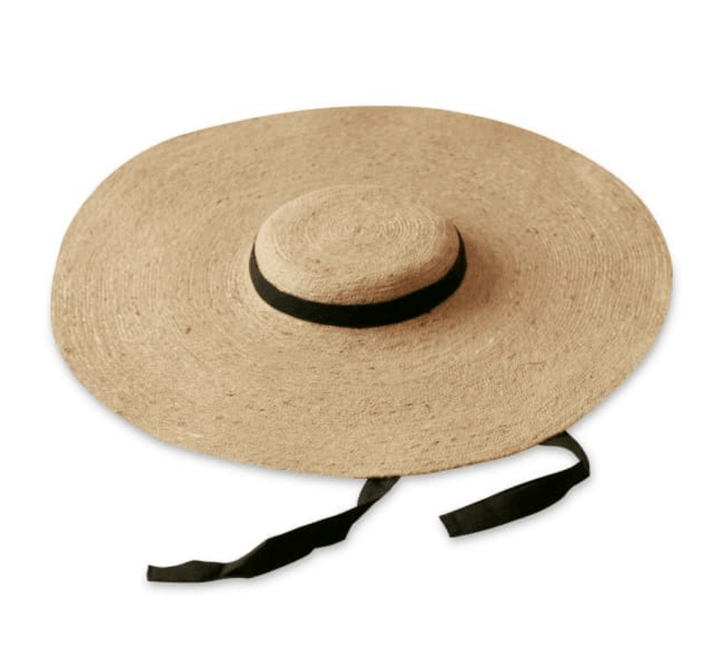 Lola Wide Brim Jute Straw Hat with Black Strap
