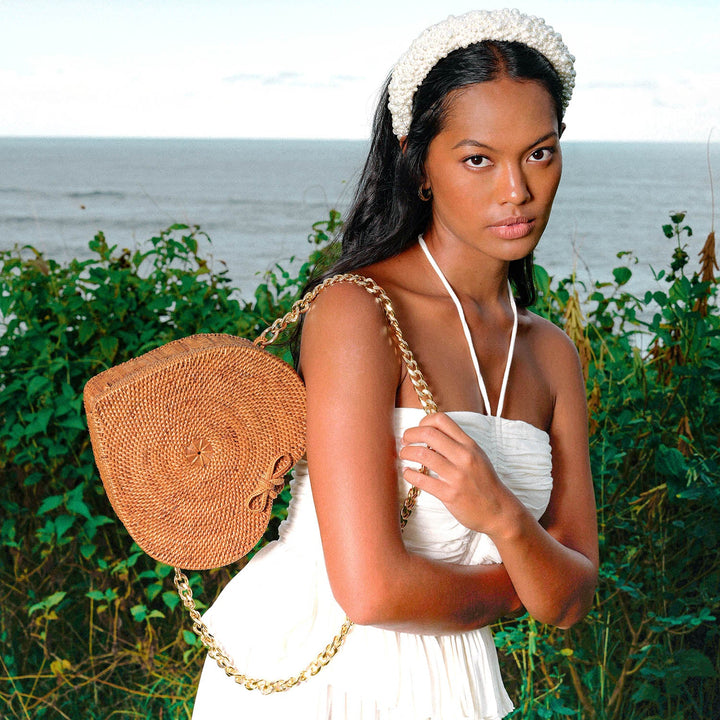 Cinta Atta Rattan Shoulder Bag - Natural Brown