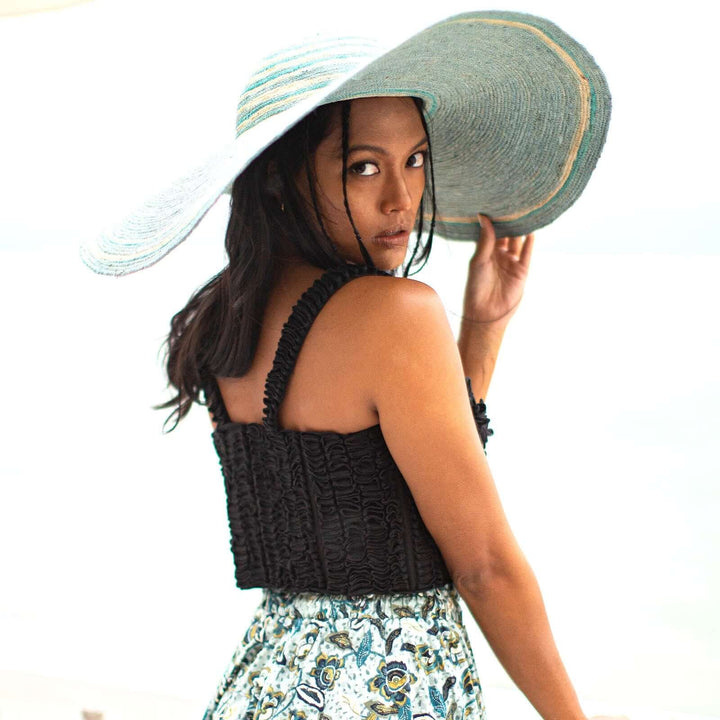 Marigold Hand-embroidered Ribbon Bustier Top - Black