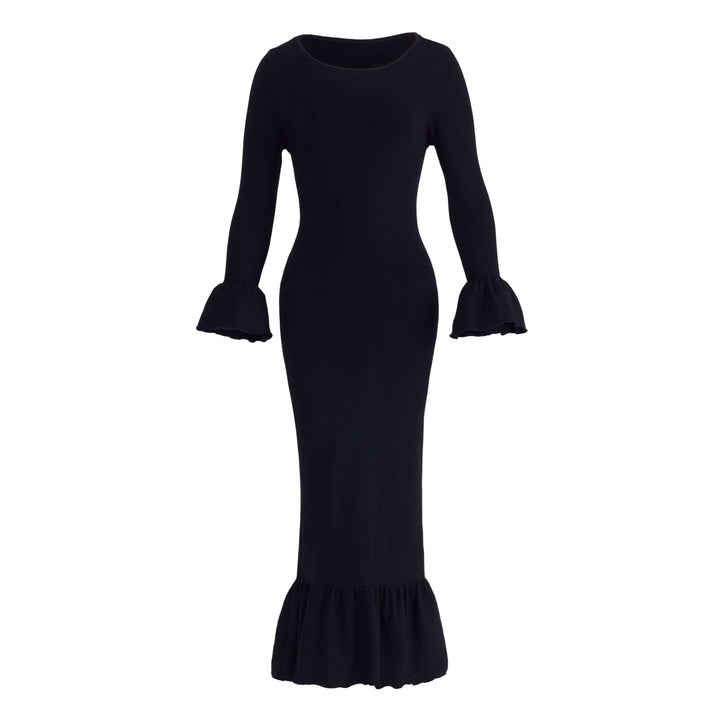 Marjorie Bamboo Ruffle Dress - Black