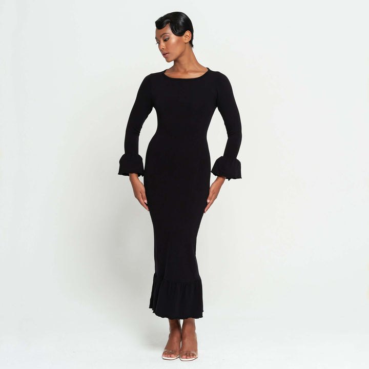 Marjorie Bamboo Ruffle Dress - Black