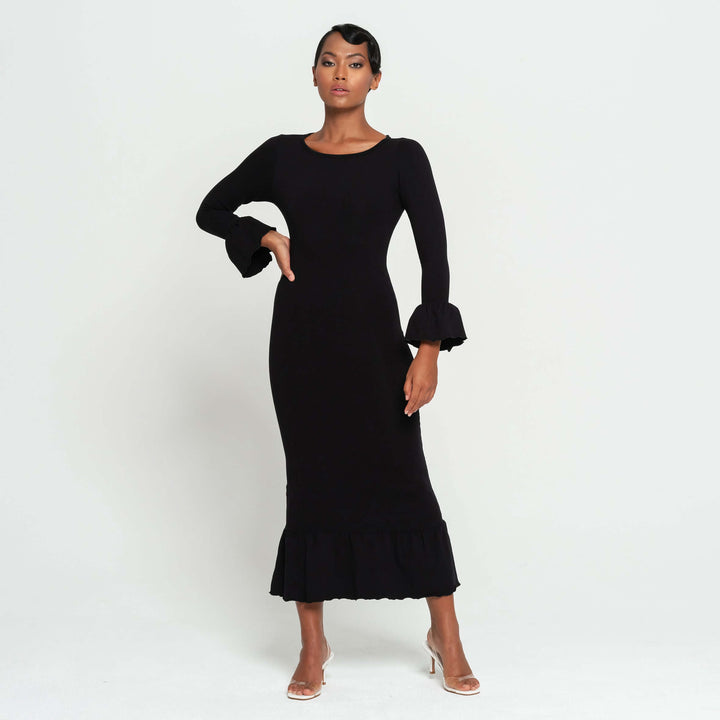 Marjorie Bamboo Ruffle Dress - Black