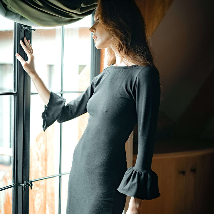 Marjorie Bamboo Ruffle Dress - Black