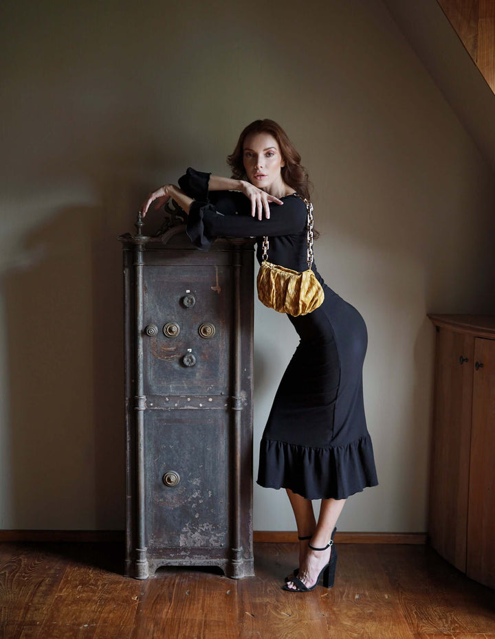 Marjorie Bamboo Ruffle Dress - Black