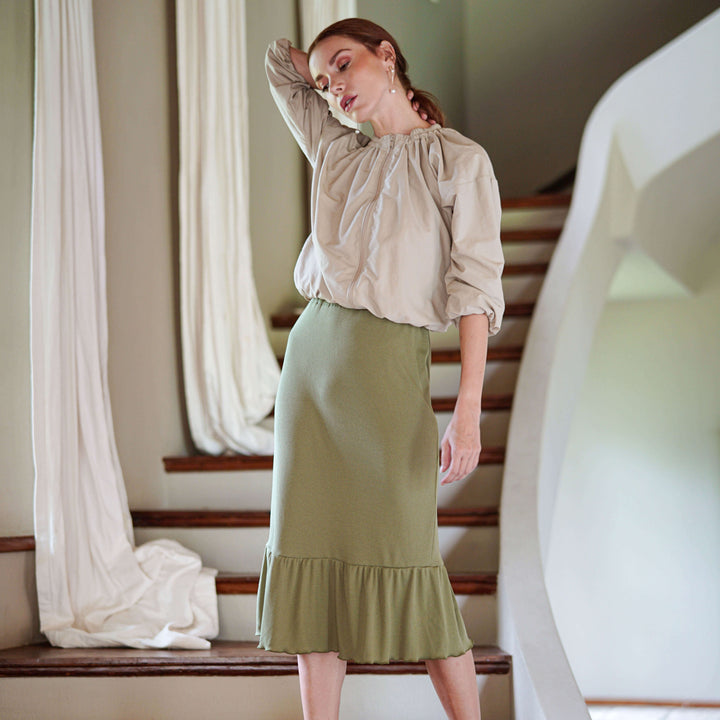 Marjorie Ruffle Rib Skirt - Moss Green