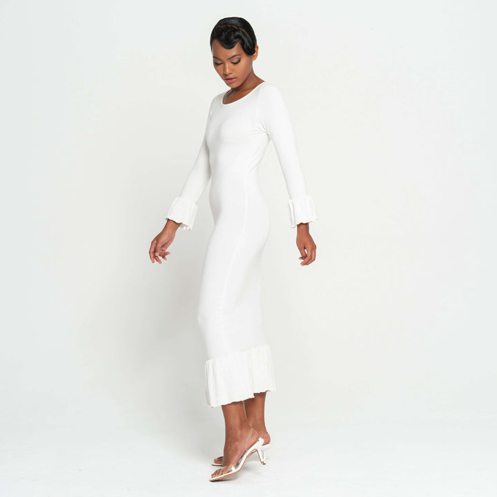 Marjorie Bamboo Ruffle Dress - Off-white