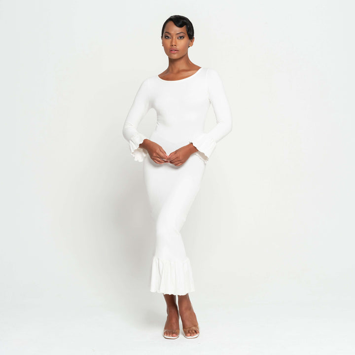 Marjorie Bamboo Ruffle Dress - Off-white