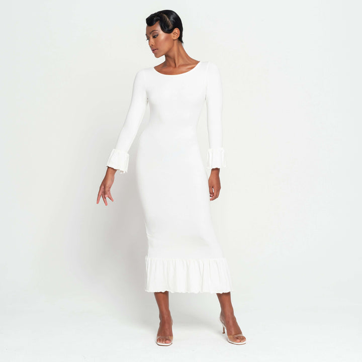 Marjorie Bamboo Ruffle Dress - Off-white