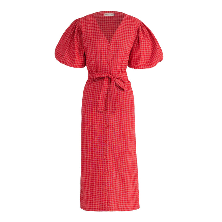 Meghan Gingham Hemp Midi Dress - Scarlet Red
