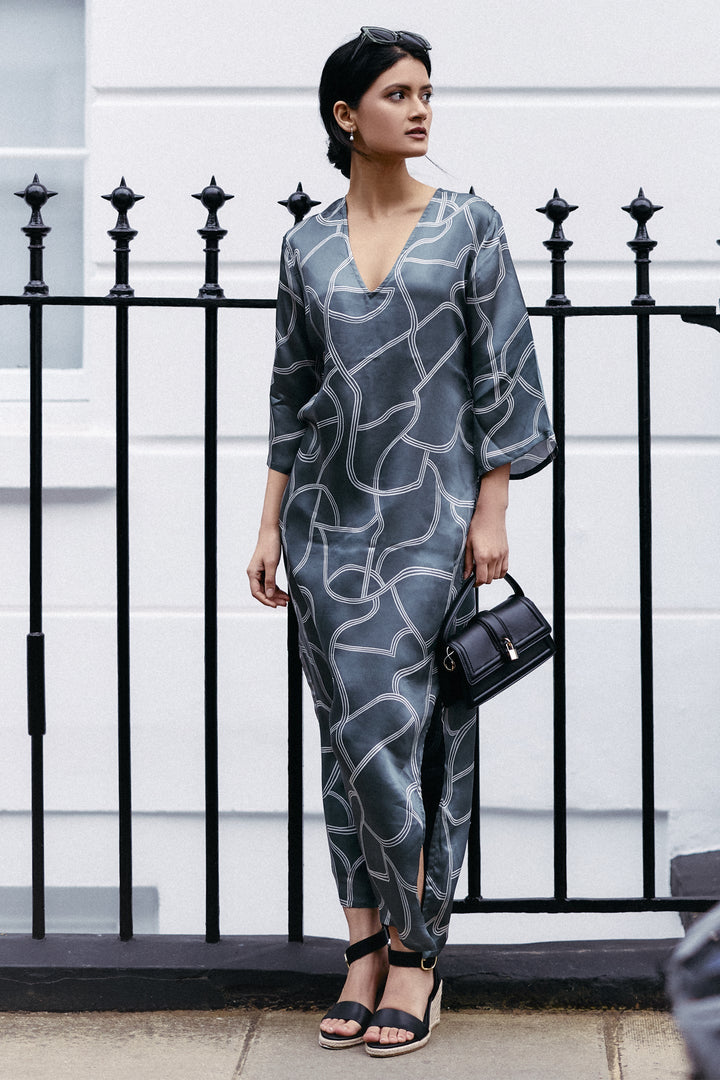 Maxi Dress with Side Slits | Abstract Stripes