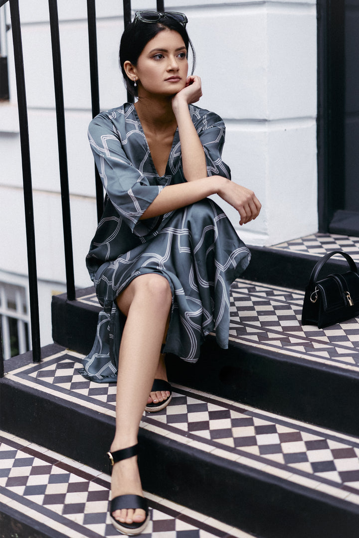 Maxi Dress with Side Slits | Abstract Stripes