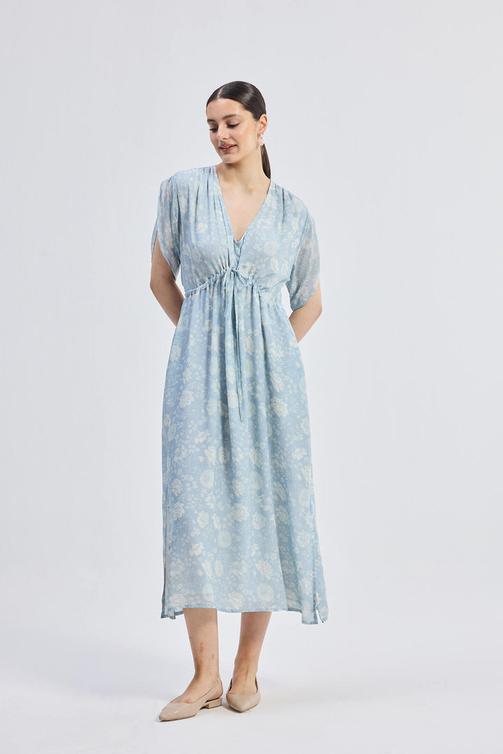 Maxi Gathered Dress | Blue Florals