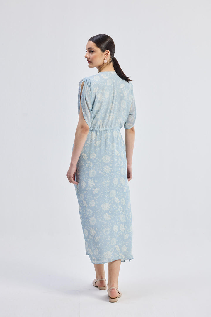 Maxi Gathered Dress | Blue Florals