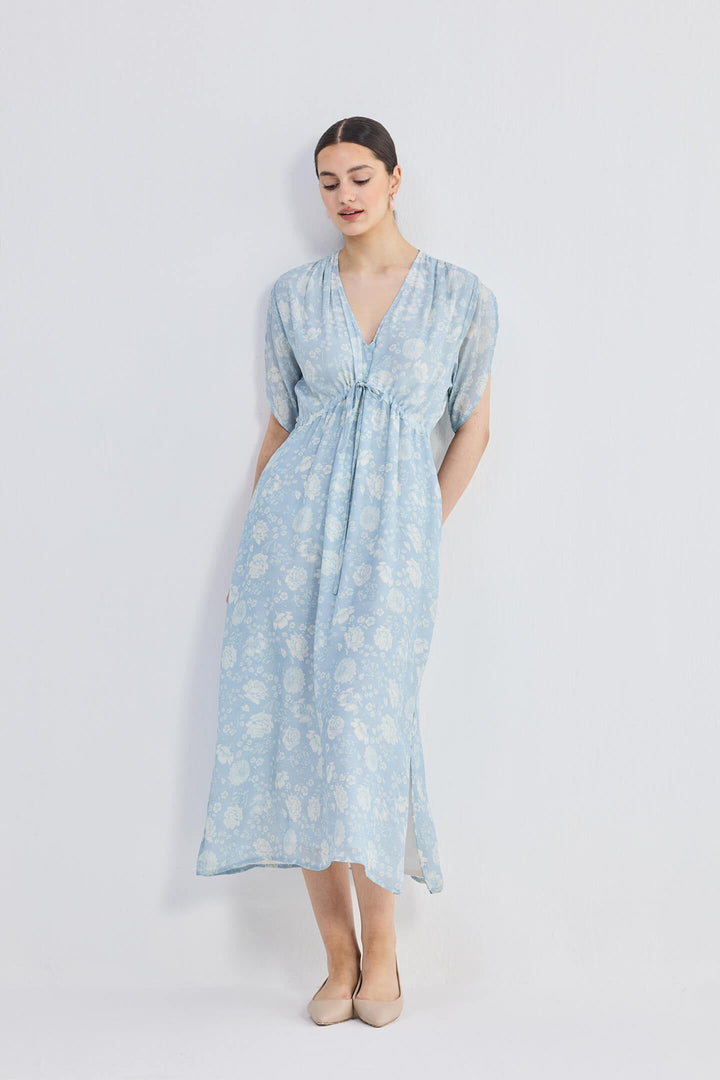 Maxi Gathered Dress | Blue Florals