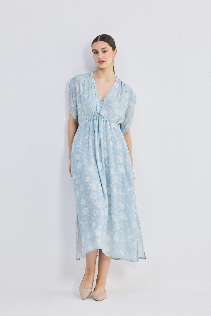 Maxi Gathered Dress | Blue Florals