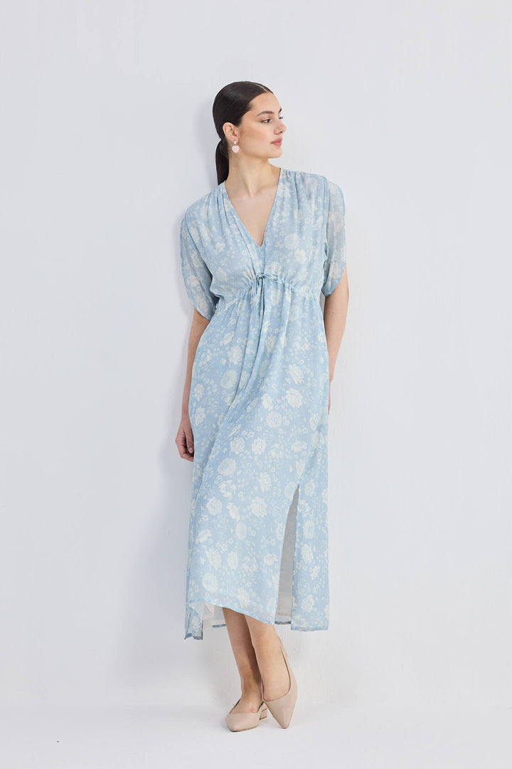 Maxi Gathered Dress | Blue Florals