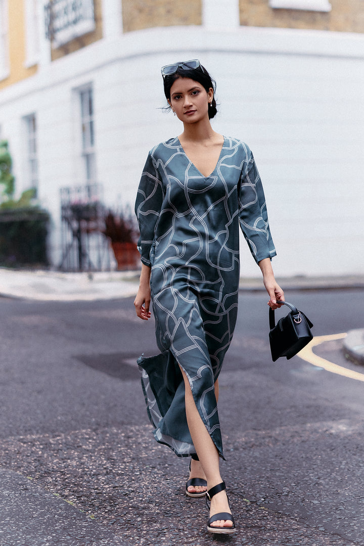 Maxi Dress with Side Slits | Abstract Stripes